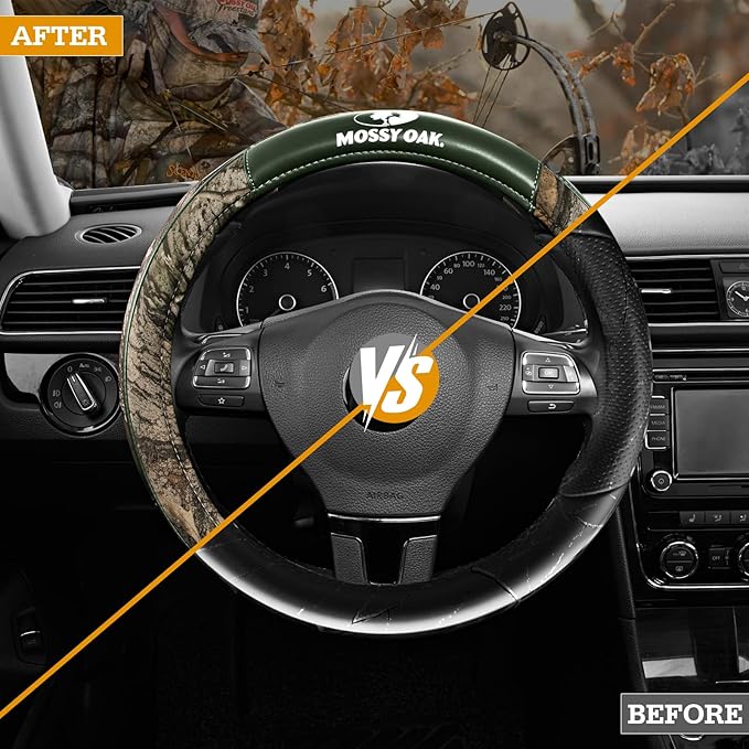 Mossy Oak Camo Steering Wheel Cover, Durable Grip Car Steering Cover, Universal Fit 14.5"–15.5" - Made with Premium Green PVC