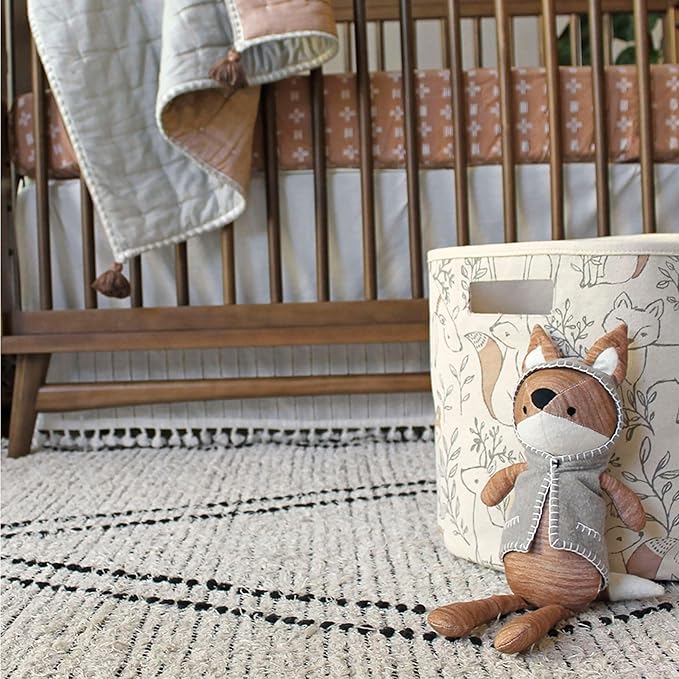 Crane Baby Fabric Round Nursery Storage Basket, Toy Storage, Woodland Nursery Decor, 13"x12", Toy Basket, Baby Storage Organi