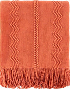 BATTILO HOME Orange Fall Throw Blanket for Couch Sofa, Knitted Decorative Blankets Throws Halloween Throw Blanket Fall Decora