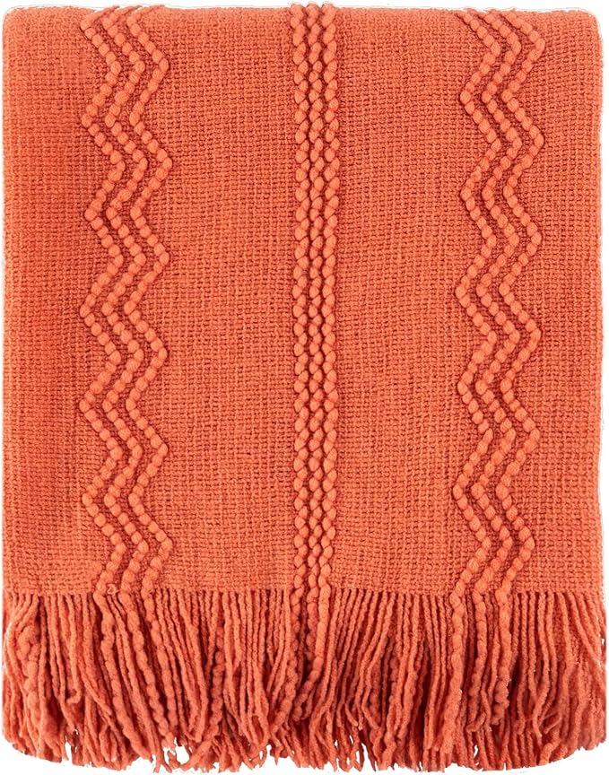 BATTILO HOME Orange Fall Throw Blanket for Couch Sofa, Knitted Decorative Blankets Throws Halloween Throw Blanket Fall Decora