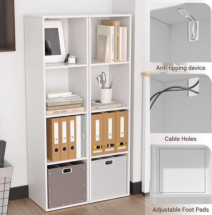 4 Cube Storage Organizer, Cube Shelf, Freestanding 4 Tier Open Shelf Bookcase for Home Office, Bedroom, Living Room, Study, W