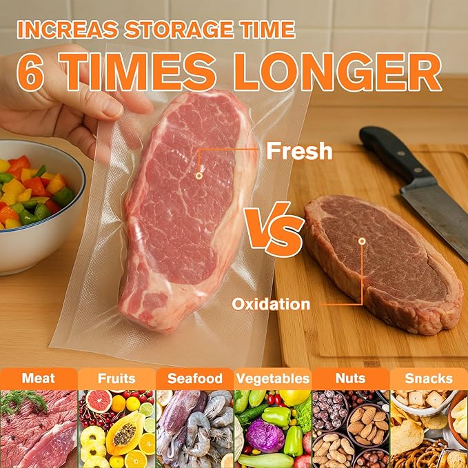 FUNFERY Precut Vacuum Sealer Bags for Food, 100 Gallon 11" x 16", Food Long-Term Storage and Sous Vide Commercial-Grade Bag, 