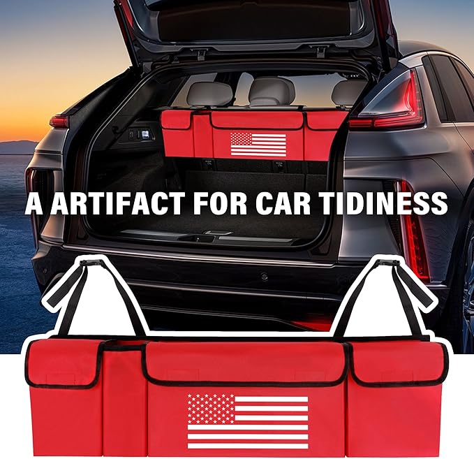 Turcee Car Trunk Organizer,Large Capacity Car Storage Organizer with US Flag Design,Hanging Foldable Car Organizers and Storag