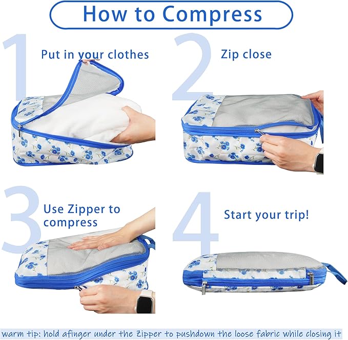 7 Pcs Compression Packing Cubes for Travel Luggage, Lightweight Suitcase Organizer Bags Set, Compression Packaging Cube for T