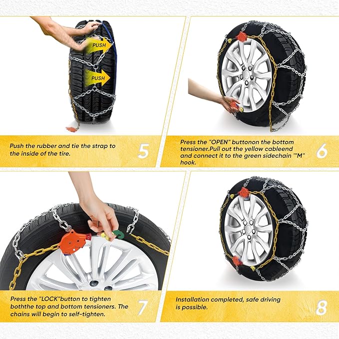 232805 Snow Tire Chains, 2-Pack Adjustable Anti-Slip Chains for Cars, SUVs, Pickup Trucks, Compatible with Tire Sizes 245/70R