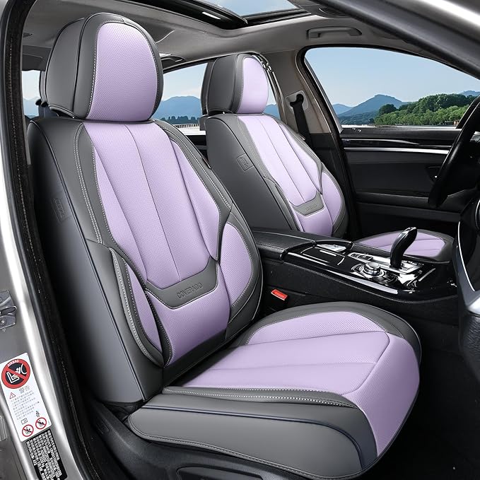 Coverado Seat Covers, Car Seat Covers Front Seats, Leather Seat Covers for Cars, Car Seat Protector Waterproof, Gray Car Seat