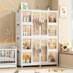 Leavader Portable Wardrobe Closet, Large Collapsible Plastic Wardrobe with Wheels, Foldable Clothes Storage Cabinet with 8 Sh