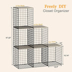 Taller Closet Organizers and Storage with Wood Top, Set of 3 Stackable Wire Storage Bins for Clothes, Bags, Towels, Double St