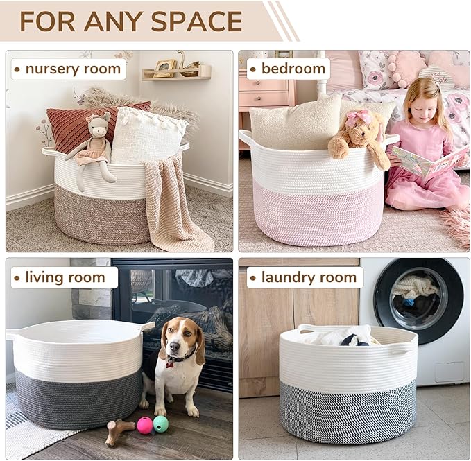 INDRESSME XXXLarge Blanket Basket for Living Room 21.7" x 21.7" x 13.8"-Storage Basket with Handle for Organizing Toy Pillows