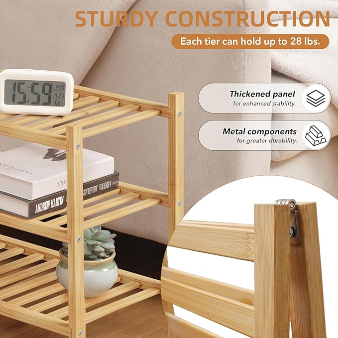 3 Tier Bamboo Shoe Rack Storage Organizer for Closet, Multifunctional Stackable Free Standing Shoe Shelf Organizer for Small 