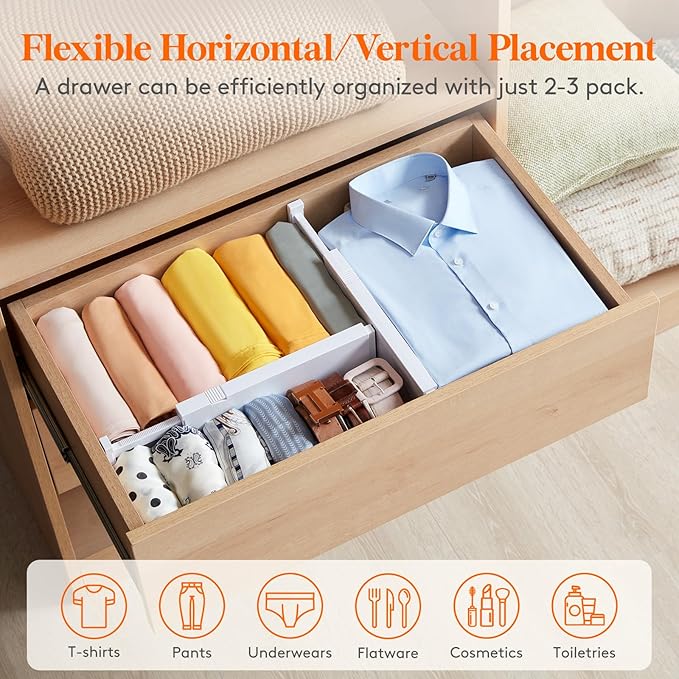 Lifewit 8" High 4 Pack Deep Drawer Dividers, 13.8-22.5" Adjustable Drawer Divider for Clothes with 8 Pack Drawer Dividers 4" 