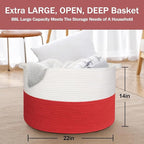 MEGASKET Large Red Baskets for Storage, 22x14 Wicker Woven Storage Basket, Blanket Organizer, Kids Toy Bin Box, Bathroom Beac