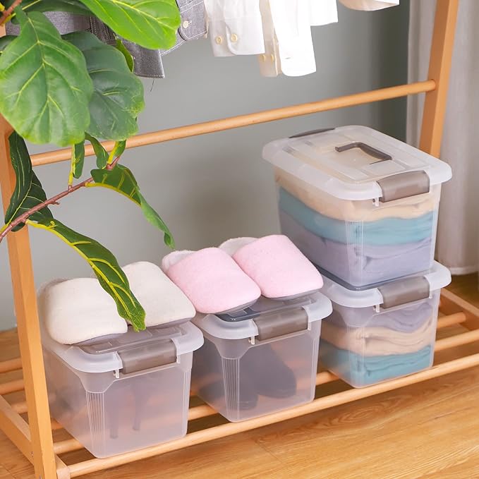 Citylife 4 Packs 8.5 QT Storage Bins with Lids Clear Plastic Bins with Grey Handle Stackable Storage Containers for Organizin