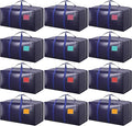 12 Pack Moving Bags with Full-Open Side Zipper, Extra Large 93L Heavy Duty Waterproof Foldable Storage Totes for College