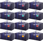 12 Pack Moving Bags with Full-Open Side Zipper, Extra Large 93L Heavy Duty Waterproof Foldable Storage Totes for College