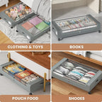 Under Bed Storage Containers with Clear Lid, Large Under Bed Storage with Wheels,6.22"H Under Bed Containers Rolling Under Be