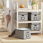 Huolewa Collapsible File Storage Organizer Boxes with Lids, Portable Large Linen Hanging Filing Storage Boxes, Decorative Hom
