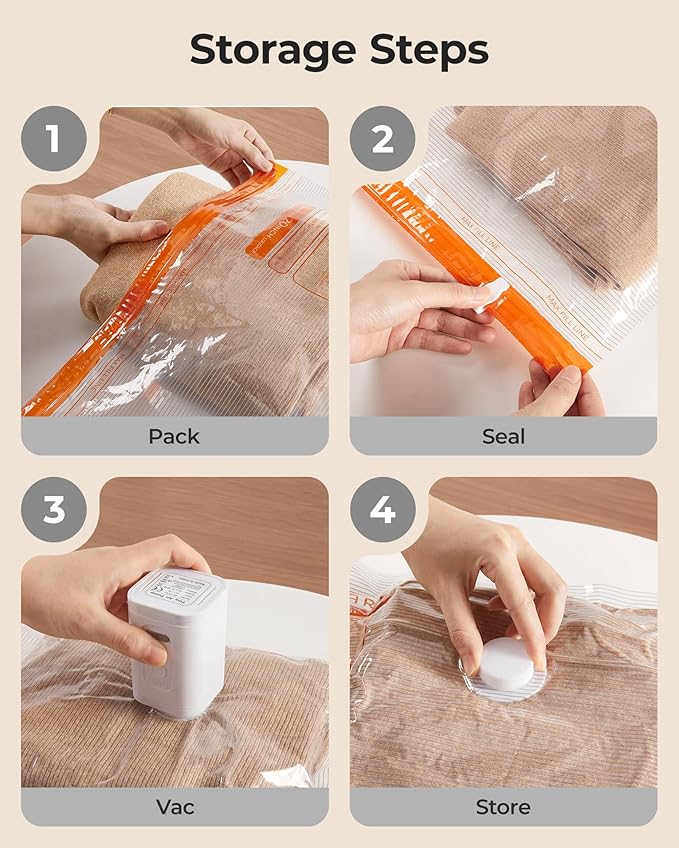 BAGSMART Vacuum Bags for Travel with Rechargeable Air Pump, Portable Space Saver Bags for Travel & Home, Vacuum Compression S