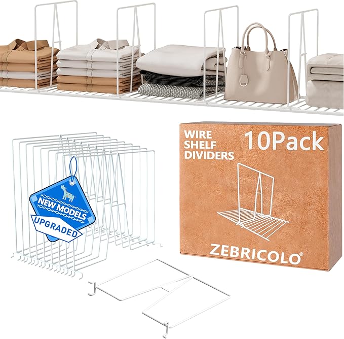 shelf dividers, create 40% more closet space, 10 Pack,12 inch wire shelf dividers, closet organizers and storage, supremely s