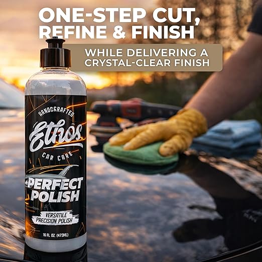 Ethos Perfect Polish – Versatile High Gloss Finish for Cars, Water-Based, No Fillers – One Step to Cut, Refine & Perfect Car Polish 16 Fl oz