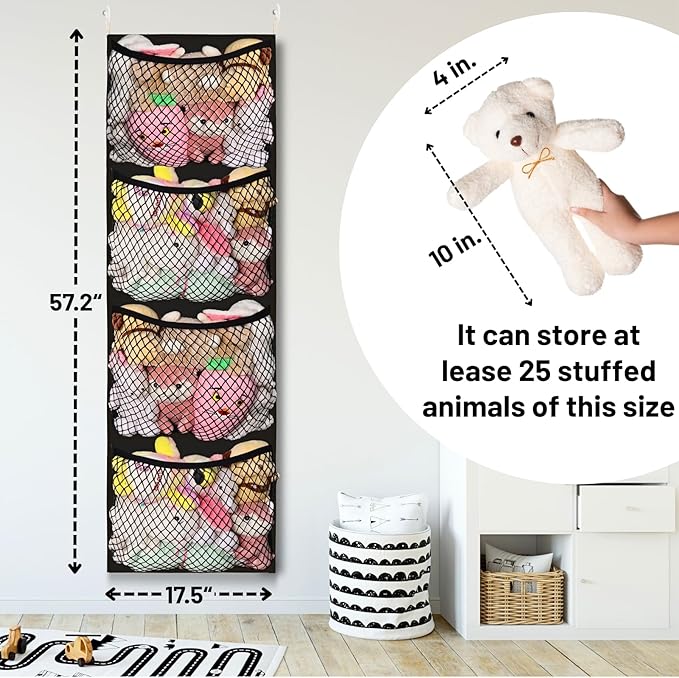 Ofiray-home Over The Door Stuffed Animal Storage, Cotton Toy Organizer for Storage Plush Toys, Stuffed Animal Holder with 4 L