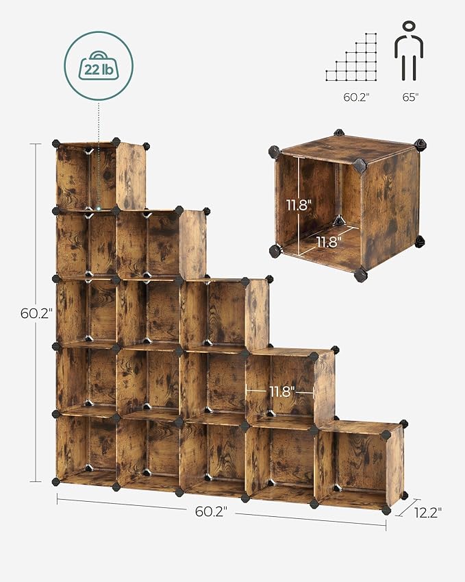 SONGMICS Cube Storage Organizer, Set of 16 Plastic Cubes, Closet Organizers and Storage, Room Organization, Bedroom Living Ro