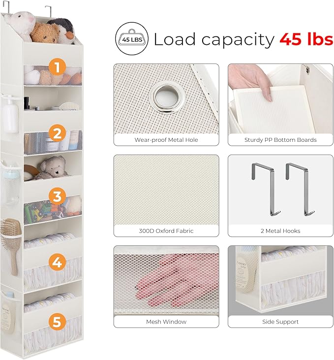 GRANNY SAYS Over the Door Organizer, 5-Shelf Behind the Door Storage with 8 Pockets and Clear Window, Anti Tilt 45lb Large Ca