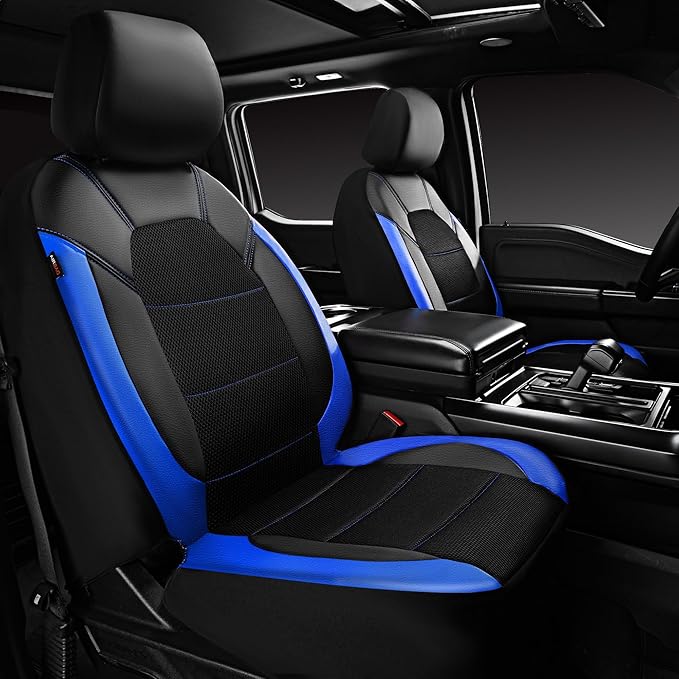 CAR PASS Leather Car Seat Covers Front Seats Only, with Air Mesh Front Seat Covers Breathable, Cool Automotive Seat Cover 2 P