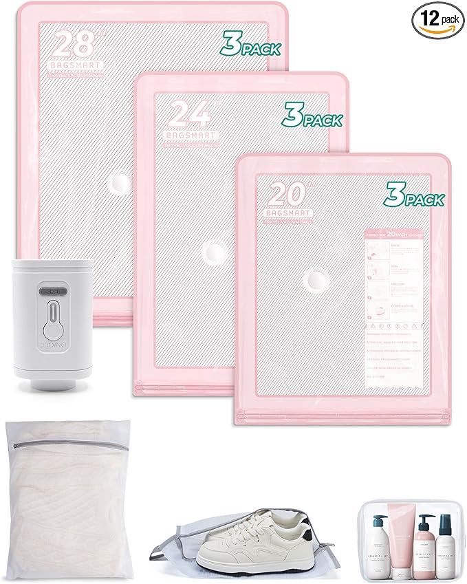 BAGSMART Vacuum Storage Bags with Portable Pump, Travel Space Saver Bags for Clothes, Heavy Duty Compression Bags for Storage