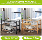 BMOSU 3-Tier Bamboo Shoe Rack Premium Stackable Shoe Shelf Storage Organizer for Hallway Closet Living Room Entryway Organize