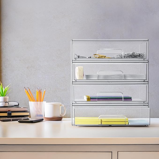 Sorbus Acrylic Storage Containers - 4 Pack, Stackable Storage Bins Set for Bathroom Organization - Clear Acrylic Drawer Organ