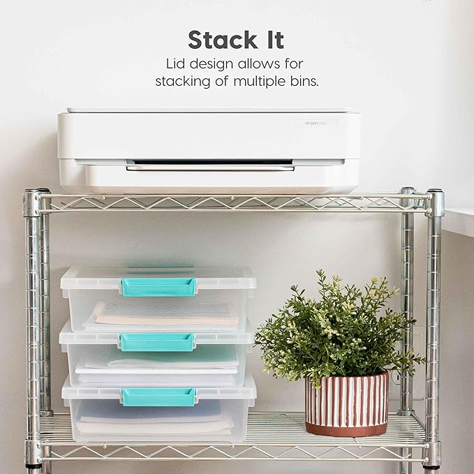 IRIS USA 6 Qt. Craft Storage Bins with Lids, 4-Pack, |Made in USA|, Clip Box, Small Plastic Sensory Bin Tote Organizer Contai