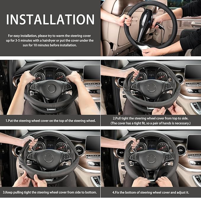 COFIT Breathable Car Steering Wheel Cover 15 inch Auto Universal Leather Wrap Non-Slip Steeringwheel Protector Automotive Int