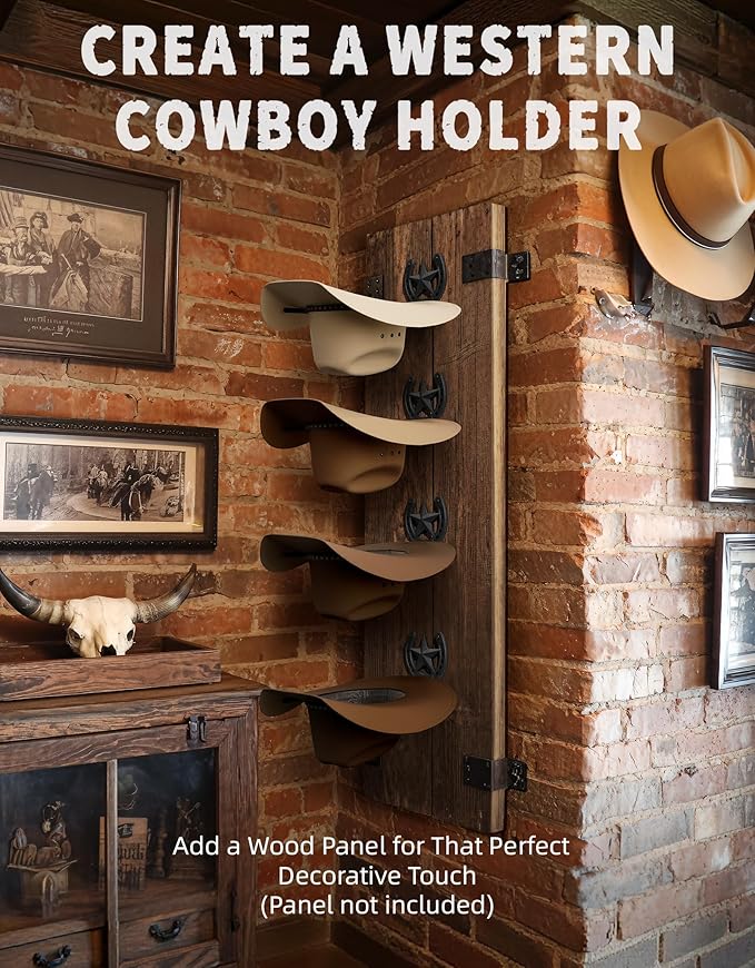 Cowboy Hat Holder Wall Mount for Wide Brim Hats Rustic Horseshoe Hooks with Texas Star Metal Hat Hanger Organizer for Closet 