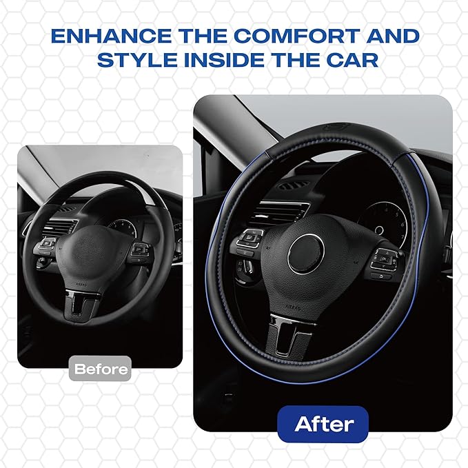 Skechers Memory Foam Steering Wheel Cover,Piping Microfiber Leather Steering Wheel Cover Sporty Universal Fit 14" 1/2-15" Car