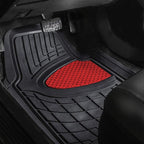 FH Group Premium Liners Tall Channel Trimmable All Weather Rubber Full Set Car Floor Mats (Red) w. Trimmable All-Season Cargo Liner (Black) - Universal Fit for Cars Trucks and SUVs