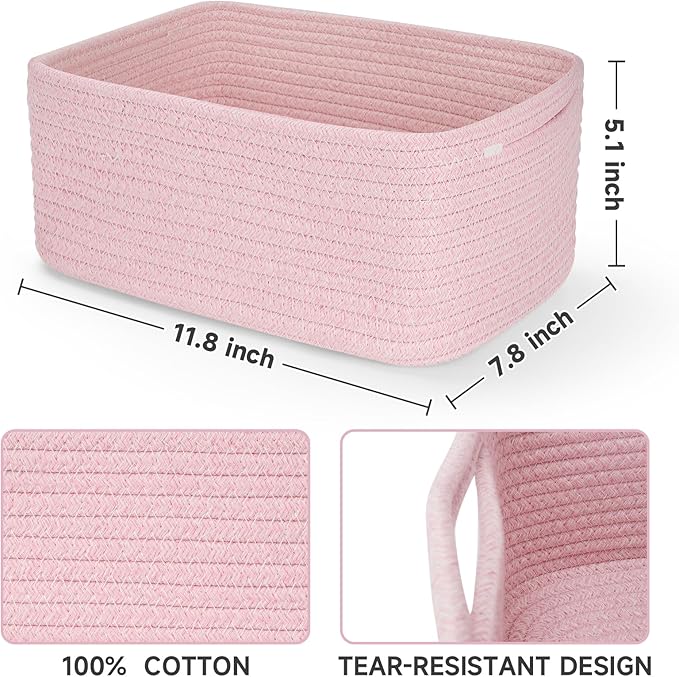 Shelf Baskets for Organizing | Storage Basket for Shelves | Small Woven Baskets | Rope Toy Basket | Closet Organizer Bins | C
