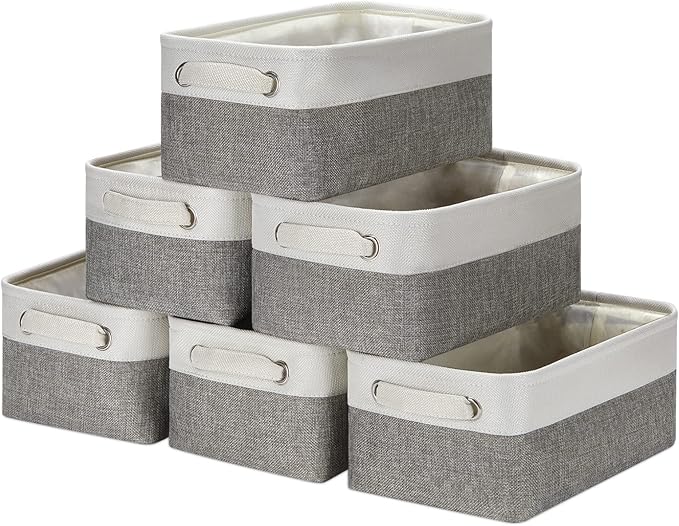 HNZIGE Small Organizer Bins for Shelf,Small Fabric Collapsible Baskets for Organizing Nursery Linen Canvas,Set of 6 Decorativ