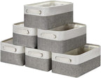 HNZIGE Small Organizer Bins for Shelf,Small Fabric Collapsible Baskets for Organizing Nursery Linen Canvas,Set of 6 Decorativ