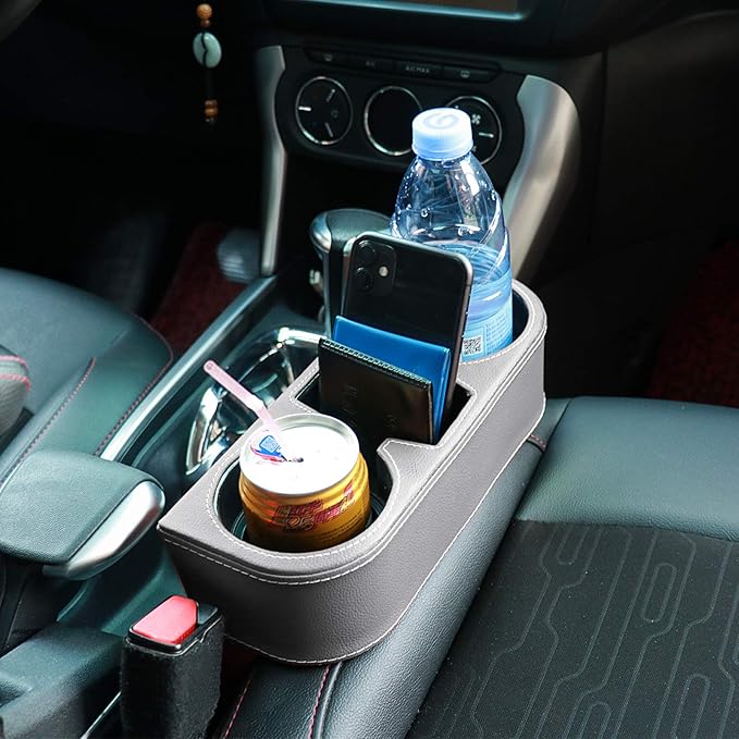 Car Seat Organizer Cup Drink Holders Multi Functional Gap Filler Storage Box Insert Organization Helps Reduce Distracted Driving&Holds Phone Mount Mug Bottle Cellphone (PUBD-Gray)