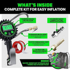 Rhino USA Digital Tire Pressure Gauge with Inflator (0-200 PSI) - Heavy Duty Air Chuck and Compressor Accessories with Stainless Braided Hose, Large 2" Dial and Solid Brass Hardware for Truck and RV