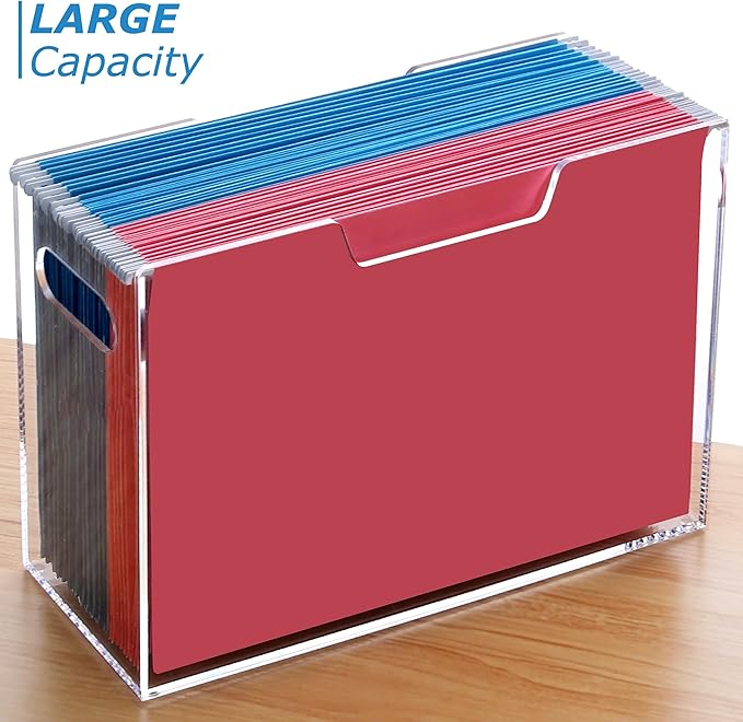 DINGHUO Legal Size File Organizer, Acrylic Protable Hanging File Organizer with Handles, Clear Storage File Folder Holder Fil