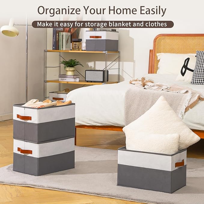 4 Pack Large Storage Bins with Handle,Collapsible Storage Basket for Shelves,Fabric Closet Organizer for Organizing Clothes B