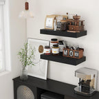 Deep Floating Shelves | 24 Inch Black Floating Shelves Set of 2 | 12 Inch Deep Rustic Wood Shelves for Wall | 24" W x 12" D B