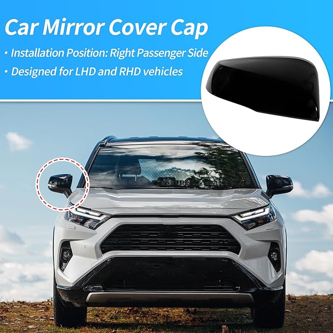 Motoforti Right Side Wing Mirror Cover for Toyota RAV4 2019-2025, Car Rear View Mirror Cover Cap No.87915-42160, Car Exterior Door Side Rearview Mirror Cap Mirror Housing, Glossy Black
