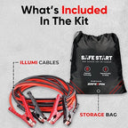 Safe Start Illumi Heavy Duty Jumper Cables Kit - 12FT, 6GA Jump Cable for Car, Truck - W/LED Indicators for Night Use, Reverse Polarity Protection, Copper Wire - Traditional Front-to-Front Design