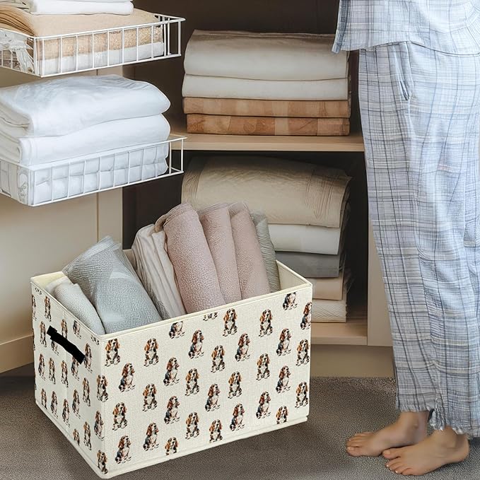 Basset Hound Gifts Storage Bins & Boxes with Handles, Basset Hound Gifts for Women Foldable Basket for Organizing, Dog Collap