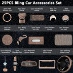 25PCS Bling Car Car Accessories Set,15 Inch Steering Wheel Cover,Shiny License Plate Frame,Center Console Cover and Rearview Mirror Set and Other Car Accessories(Champ)