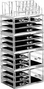 Ikee Design 5 Pcs Set Acrylic Makeup Organizer with 15 Drawers and Removable Top Lipstick Holders, Ideal for Make-up, Accesso