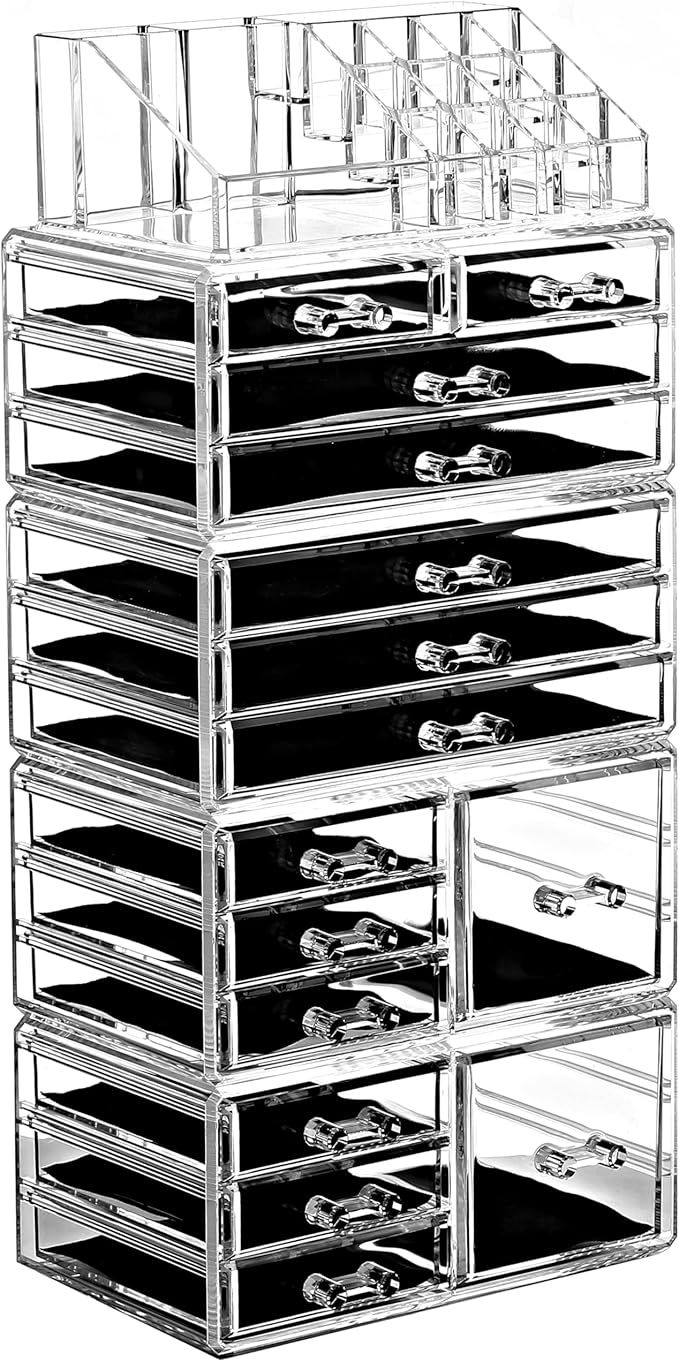 Ikee Design 5 Pcs Set Acrylic Makeup Organizer with 15 Drawers and Removable Top Lipstick Holders, Ideal for Make-up, Accesso